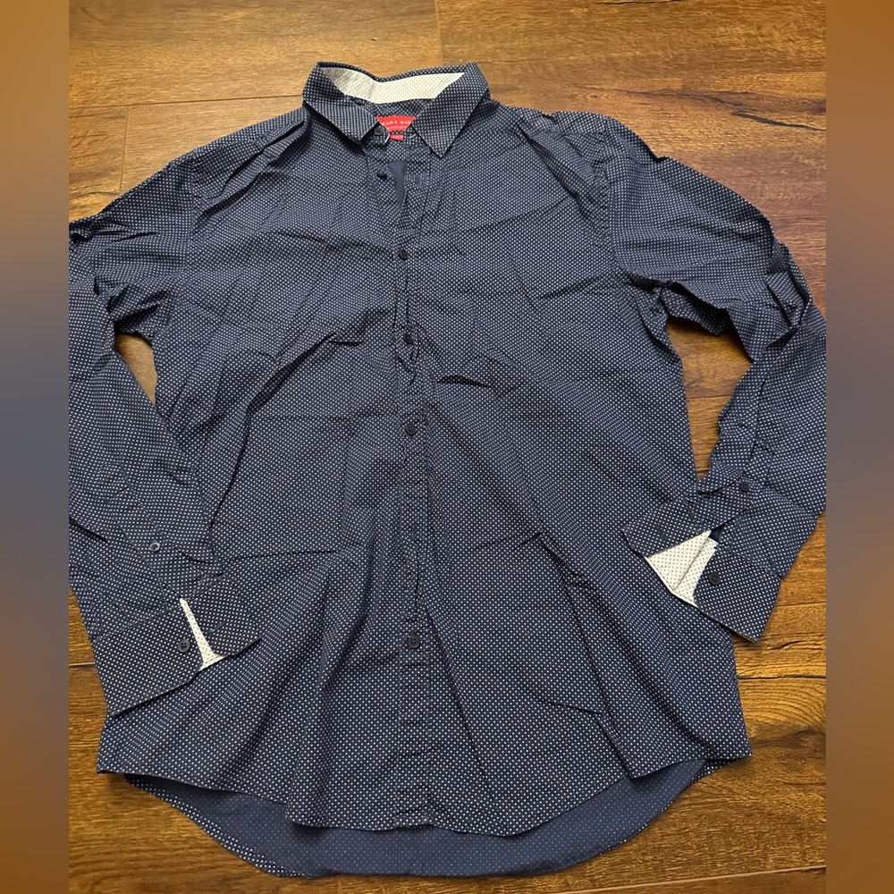 Zara Man Shirt Adult Large Blue Button Up Long Sleeve Slim Fit Casual Men's